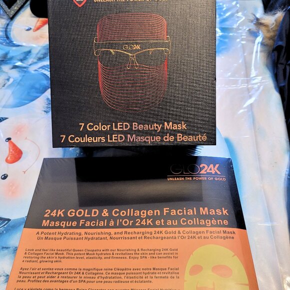 Glo24K Colour LED Mask Gold & Collagen Anti-Aging Facial Masks 5-Pack Bundle - Picture 3 of 6